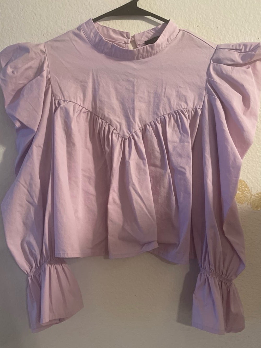 Forever 21 Puff Sleeve Smocked Yoke Blouse in Light Lavender